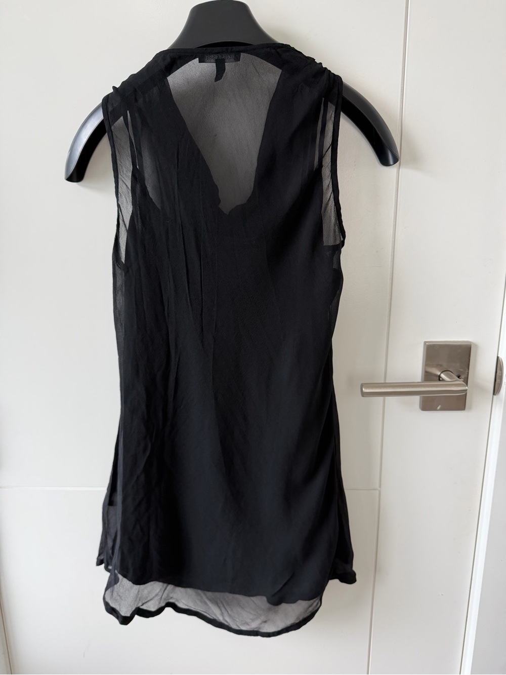 Eileen Fisher Black Sleeveless Cowl Neck Sheer Silk Top w Detachable Slip - Picture 2 of 4